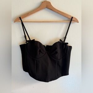 Rumored Black Bustier Crop Camisole with Bow Straps